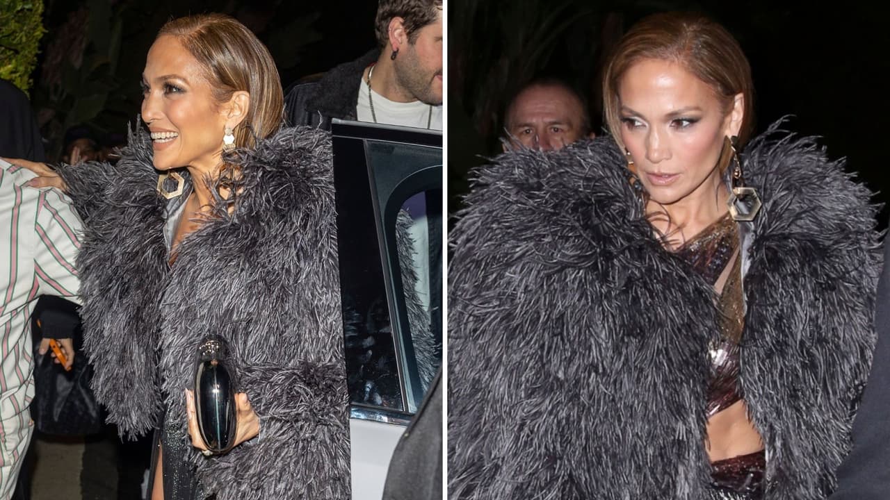 JLo impacta con un imponente abrigo de plumas para el lanzamiento de su línea de zapatos: fotos