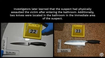 Los dos cuchillos que la policía encontró en el baño, en donde la mujer se escondía para no ser agredida por su pareja.