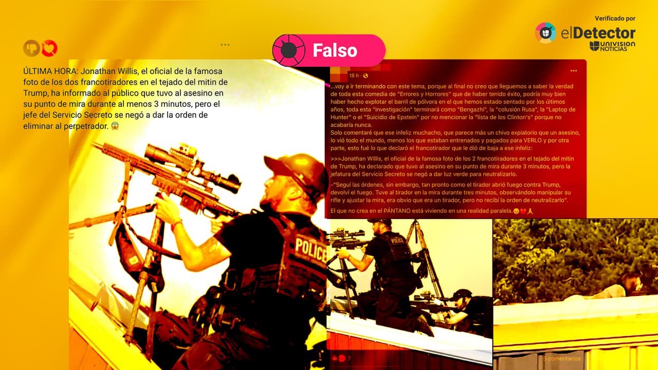 Es falso que el agente francotirador que aparece en esa foto del atentado contra Trump se llame "Jonathan Willis"