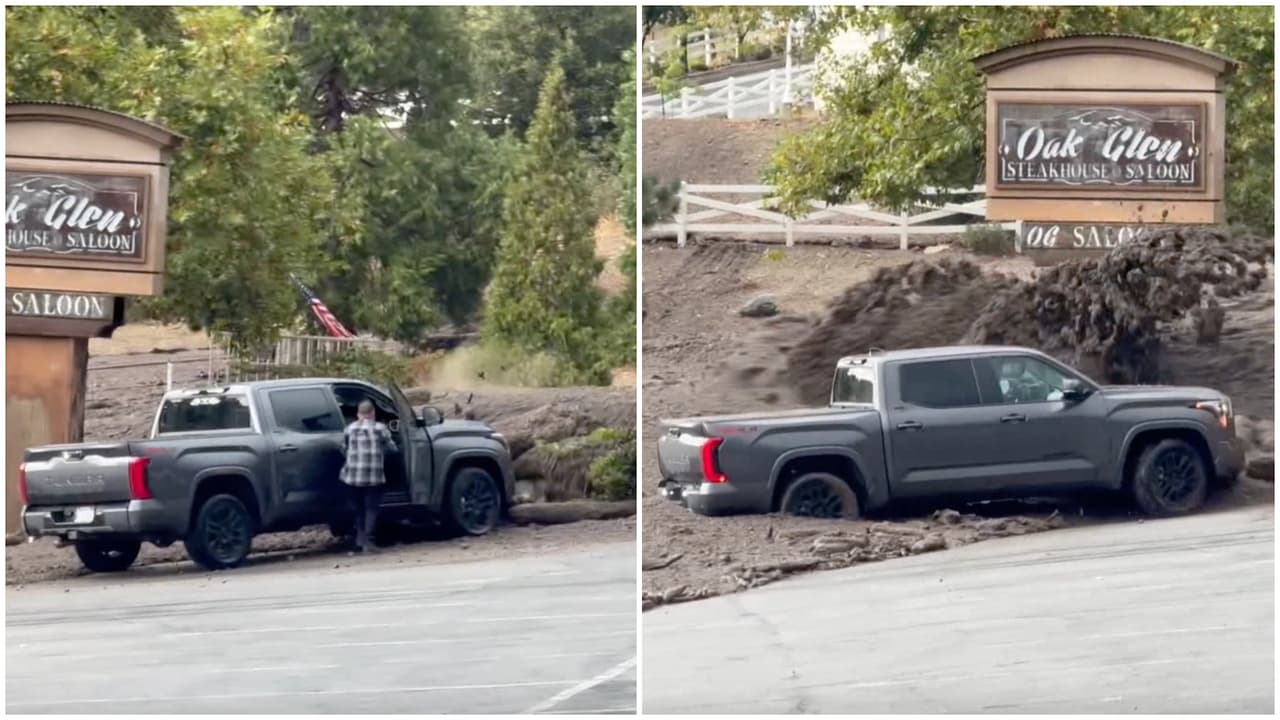 Conductor se salva de ser arrastrado por deslizamiento al tratar de rescatar su camioneta