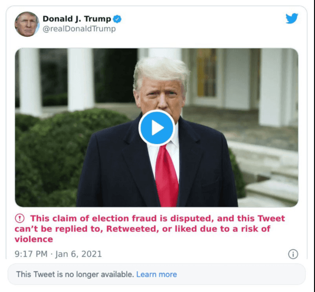 Captura de pantalla de Twitter tomada por Factba.se el 6 de enero de 2021.