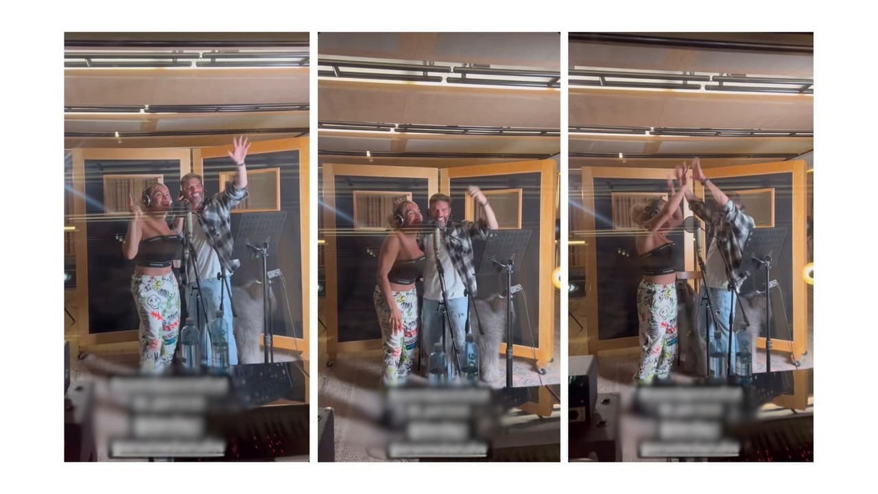 Julián Gil y Wendy grabando el tema de la mini serie 'Un amor viejo en París'.