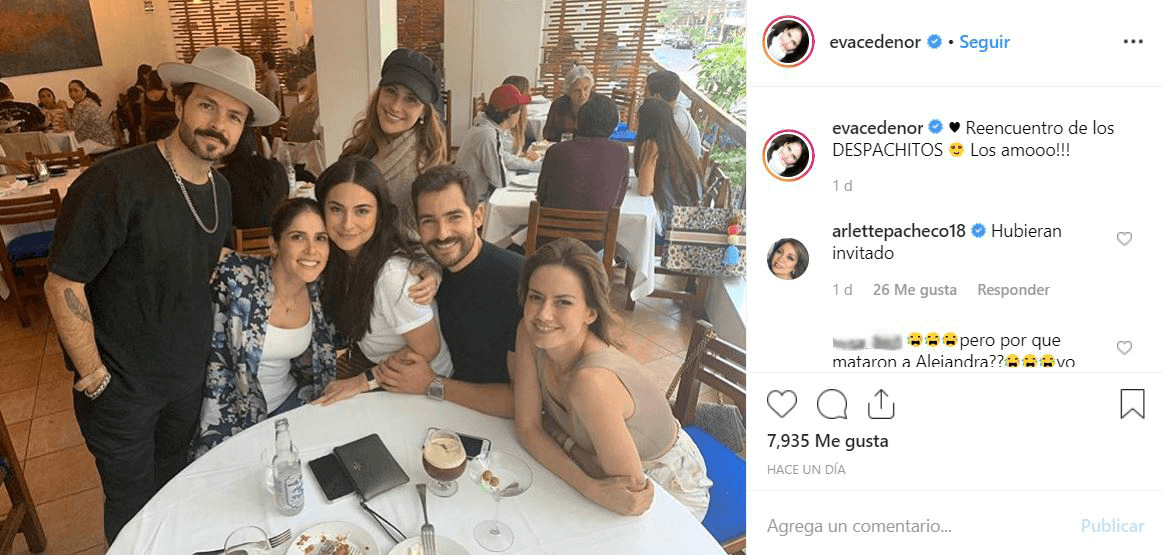 Otros compañeros de la telenovela producida por José Alberto 'El Güero' Castro se hicieron presentes en la publicación de Eva Cedeño, tal fue el caso de la actriz Arlette Pacheco.