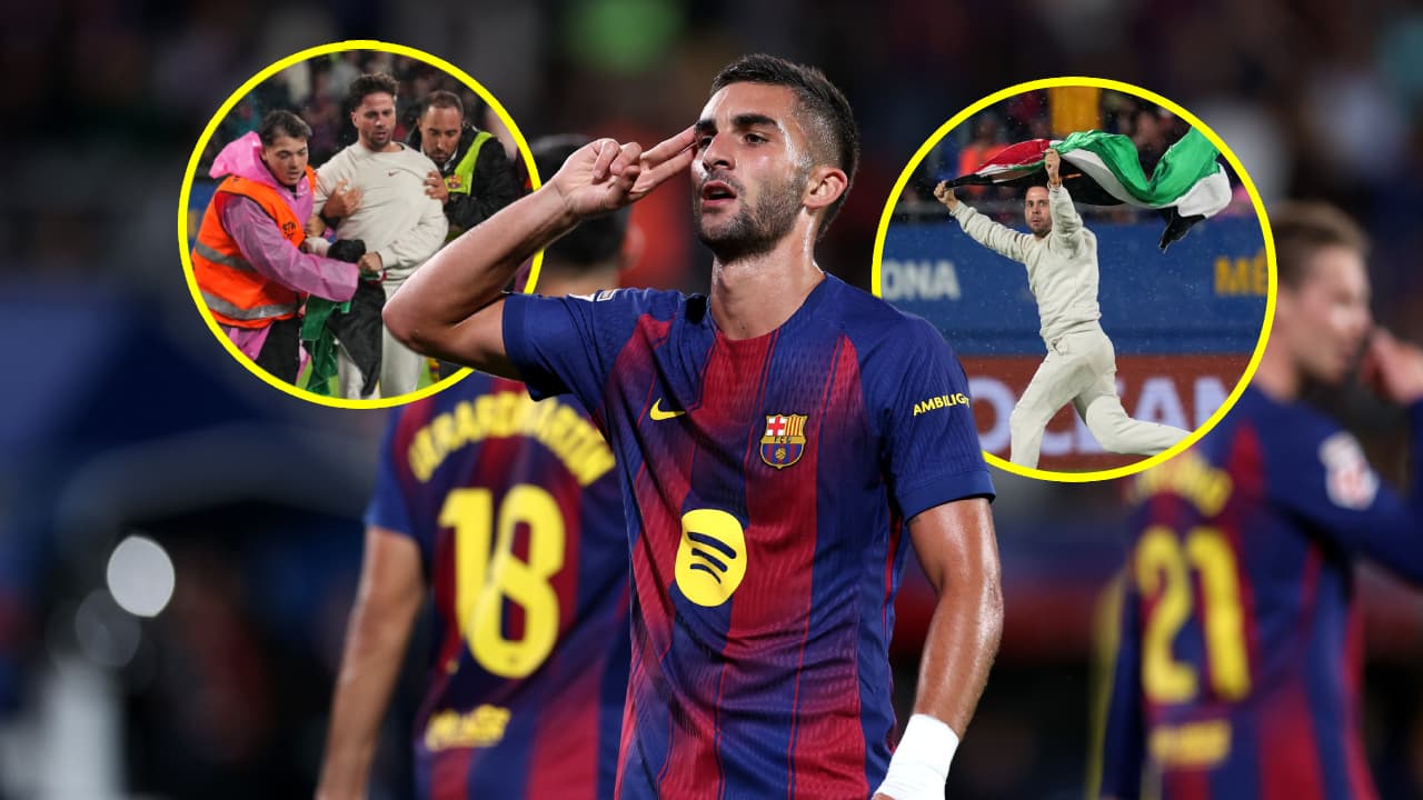 Ondean bandera de Palestina en el Barcelona vs. Getafe