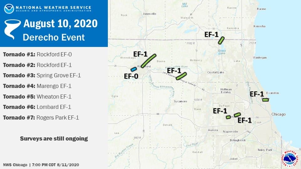 Confirman al menos siete tornados en el noroeste de Illinois, incluyendo uno en Chicago, durante las tormentas del domingo.