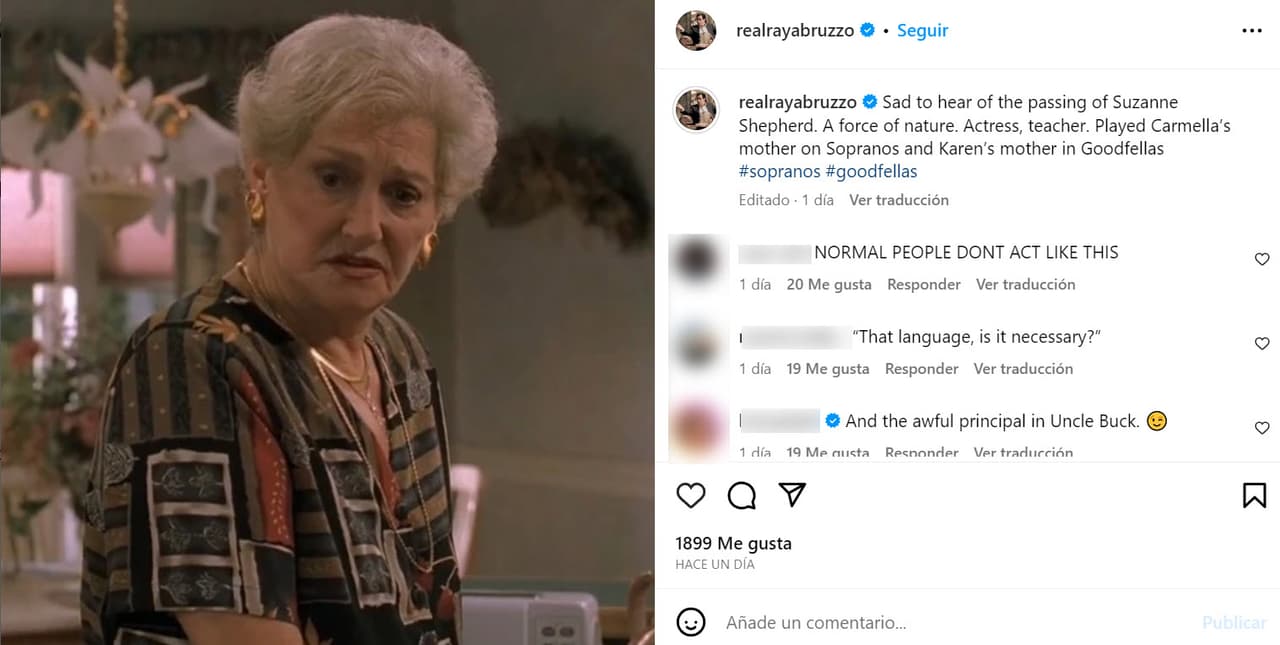 Ray Abruzzo, actor de 'The Sopranos', reaccionó así a la muerte de la actriz Suzanne Shepherd.