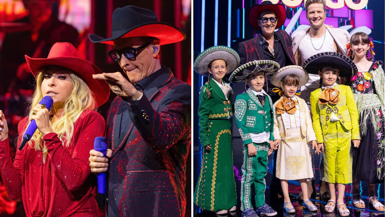 Emmanuel con sus nietos en el escenario de Juego de Voces