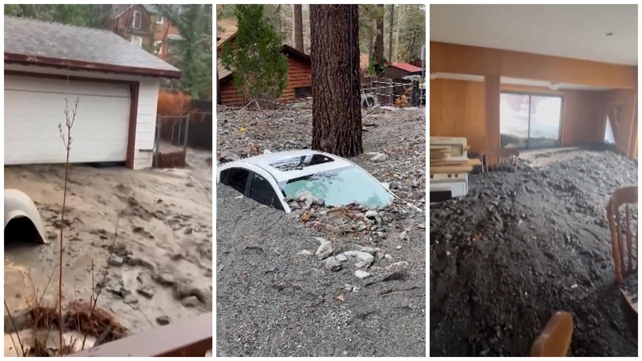 Lodo sepulta casas y autos tras inundaciones de Navidad en Wrightwood, California
