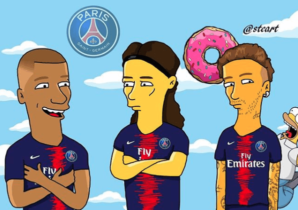 Mbappé, Cavani y Neymar con los colores del PSG.