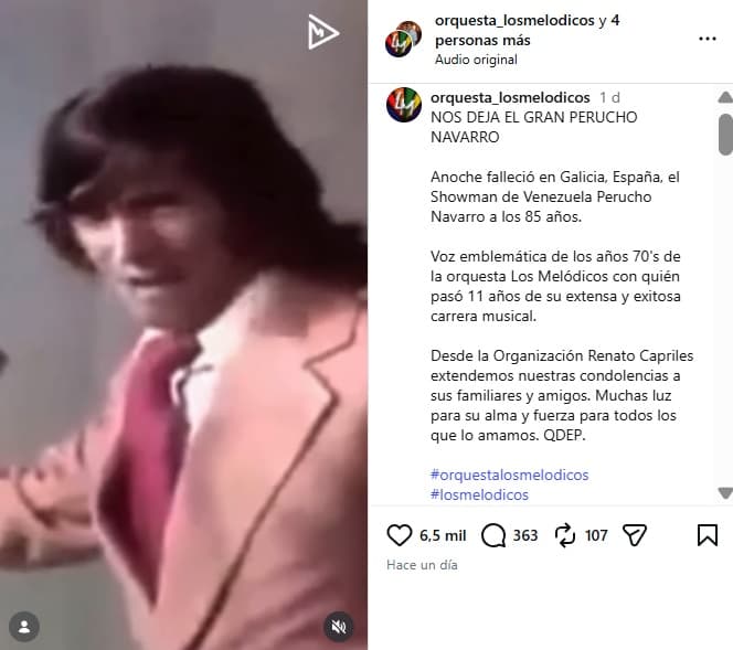 Los Melódicos confirmaron la muerte de Perucho Navarro.