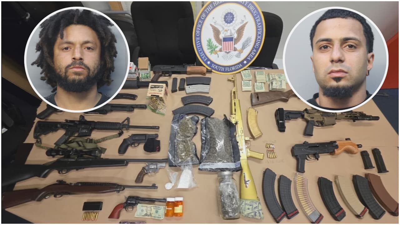 Operativo de la policía de Miami resulta en dos arrestos, y varias armas de fuego, dinero y drogas confiscados