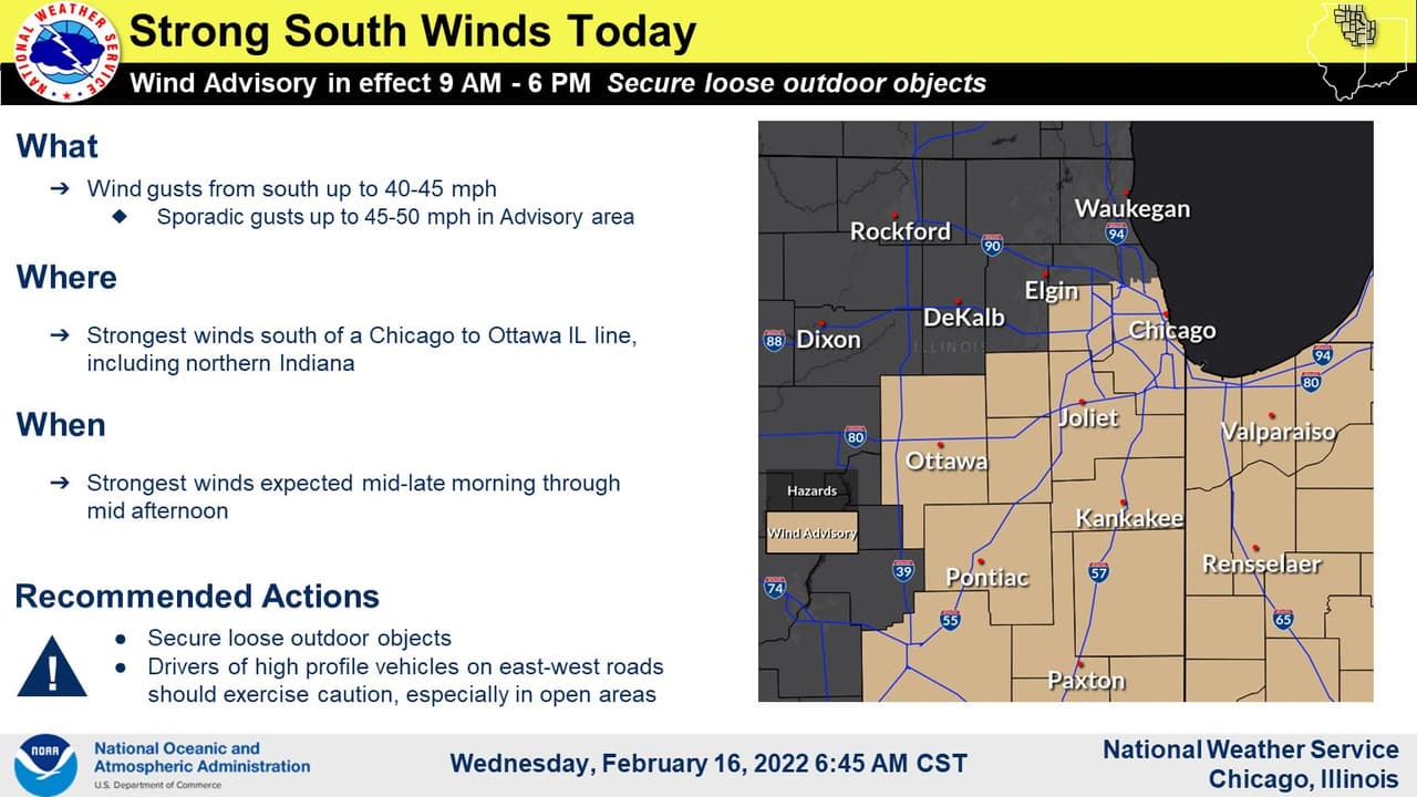 El pronóstico del tiempo advierte sobre fuertes vientos en el área de Chicago especialmente.