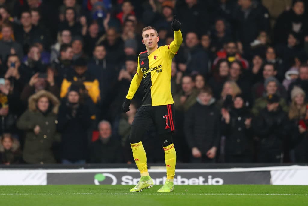 Deulofeu festeja el 1-0 del Watford.