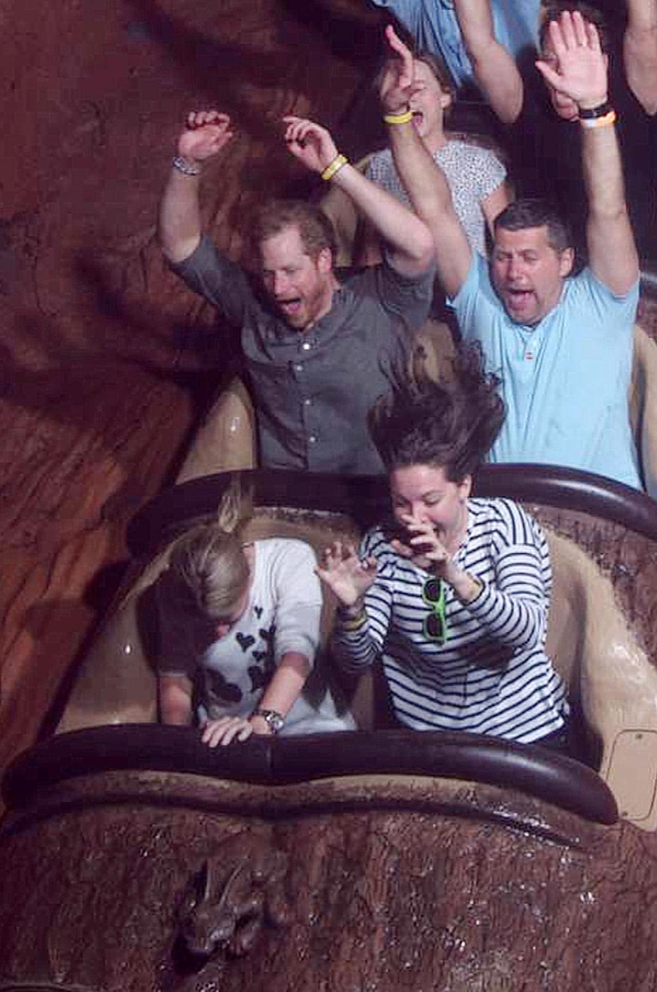 Harry se la pasó genial en su visita a Walt Disney World hace unos días, con esta foto del recuerdo en el juego de Splash Mountain.