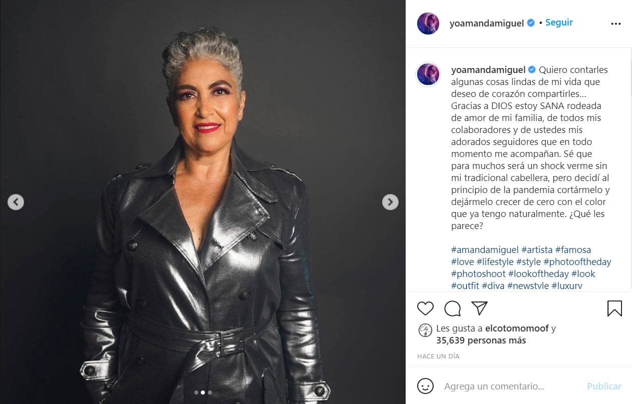 Amanda Miguel se hizo el cambio de look al inicio de la pandemia, idea que le surgió durante una plática en Los Ángeles con su hija Ana Victoria: "En ese momento me vino un sí […] Me hice una cola y paso la tijera […] En realidad lo que yo estoy haciendo en este momento es 
<b>sentirme bien conmigo misma</b>", sentenció en la entrevista.
<br>