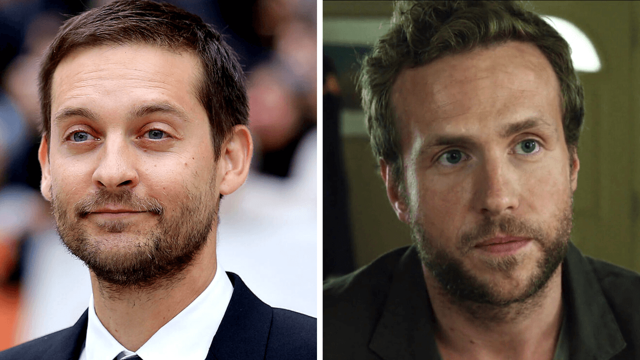 Actores Tobey Maguire y Rafe Spall