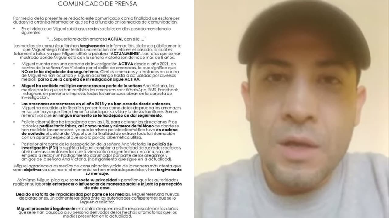 Mickey Santana lanzó un comunicado en el que denuncia supuestas "amenazas" por parte de Ana Victoria Ruiz Palacios, desaparecida desde abril de 2022.