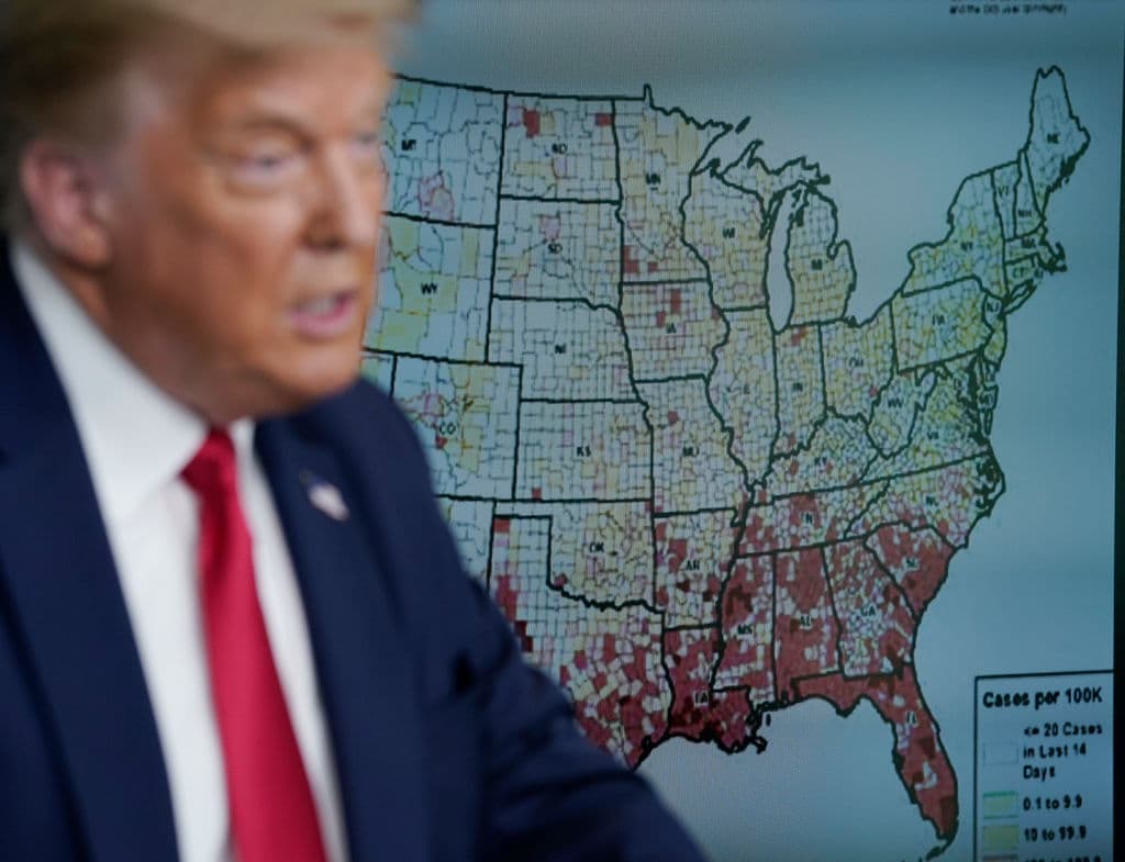 El presidente Trump durante la rueda de prensa del coronavirus en la Casa Blanca el 23 de julio de 2020.