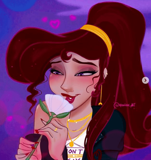 <b>Megara de ‘Hércules’ </b>
<br>Aunque al final de la película, la bella dama ayuda a Hércules a vencer a Hades, al inicio era una aliada del Dios de la muerte. Con un pequeño ‘glow up’, Megara luciría collares dorados, uñas color rojo y una sudadera en lugar de su icónico vestido.