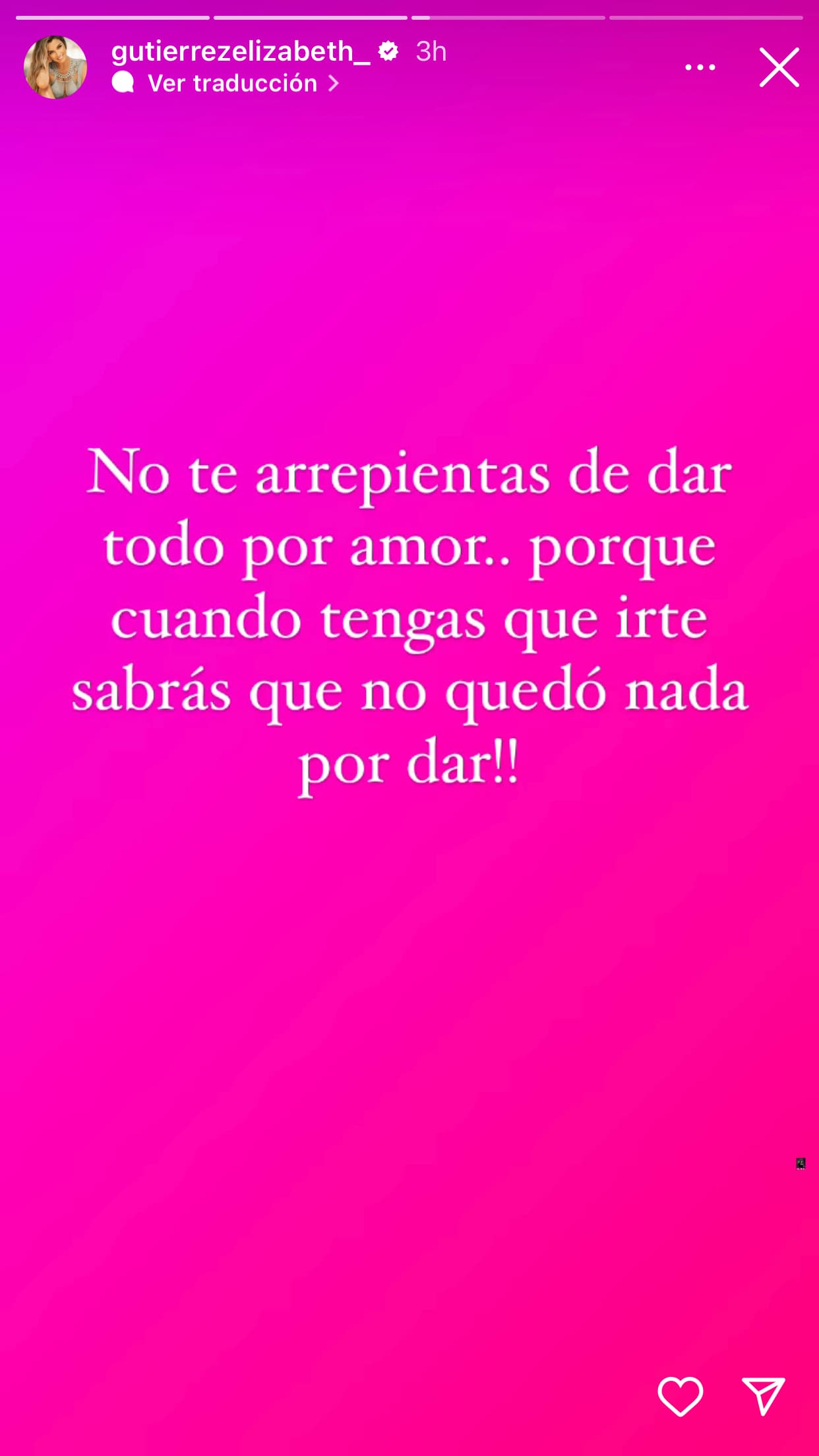 Este es uno de los mensajes que Elizabeth Gutiérrez compartió la noche de este martes 27 de junio ante el nuevo escándalo de William Levy.