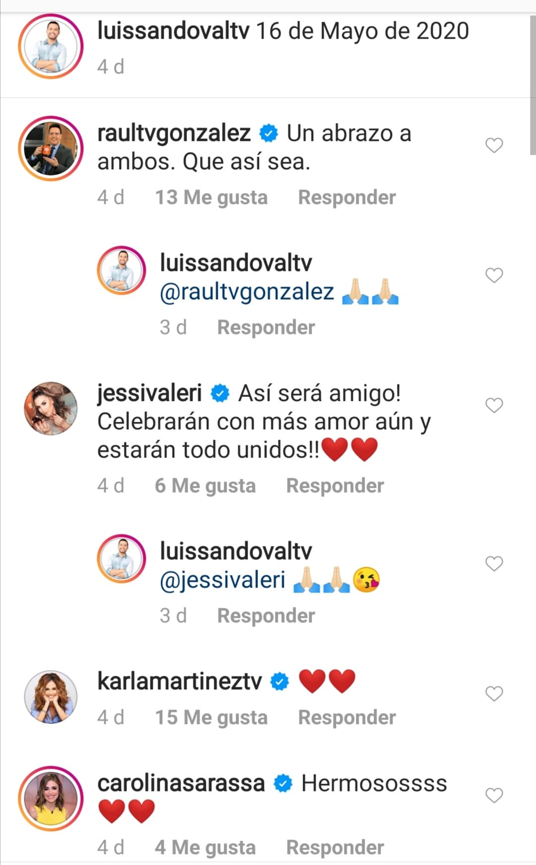 Luego de la publicación en Instagram, Luis recibió múltiples muestras de apoyo y cariño de sus compañeros del show.
