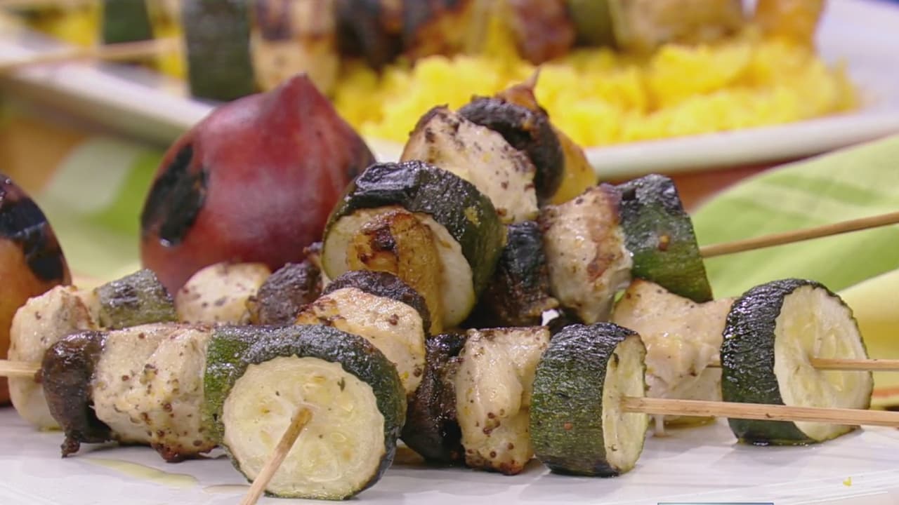 Receta de Pinchos de Pollo asado con duraznos