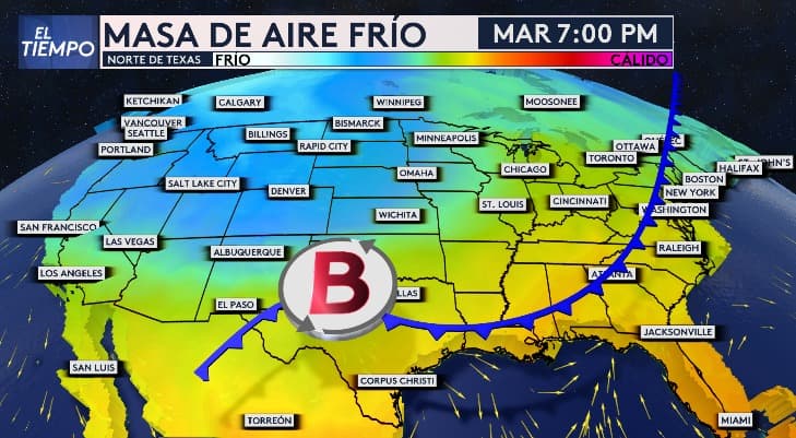 Un frente frío atravesará el norte de Texas el martes, 
<b>causando un notable descenso en las temperaturas en los siguientes días</b>. Los primeros efectos se percibirán durante la noche, según explicó nuestra experta del tiempo Angela Del Río.