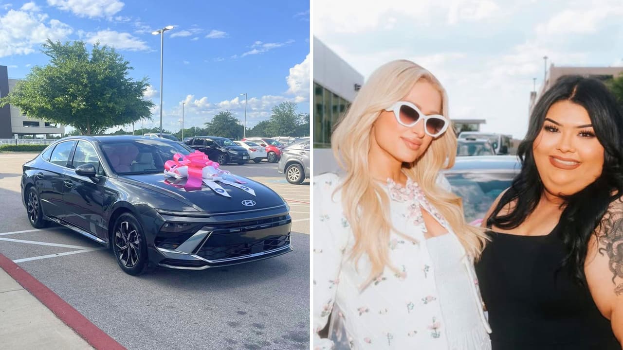 De TikTok a Dallas: Paris Hilton le regala un auto a una joven hispana que perdió el suyo en un incendio