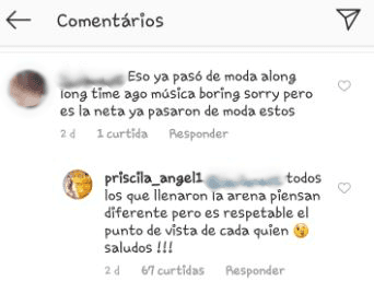Ante este mensaje, Priscila salió en defensa de su esposo y respondió tajante: “Todos los que llenaron la arena piensan diferente, pero es respetable el punto de vista de cada quien. Saludos.”.
