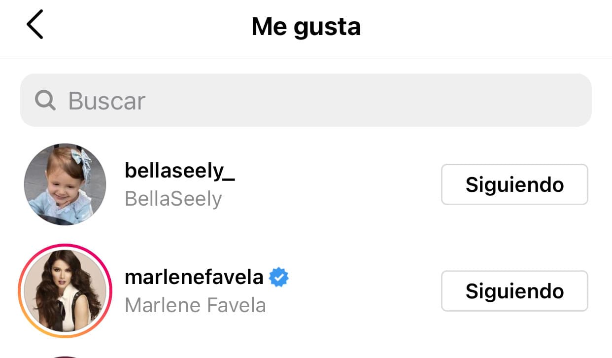 Marlene Favela le contestó con un 'me gusta' que le dio a la publicación, tanto desde su propia cuenta como la de su hija Bella, que también maneja la actriz. La niña tiene 1 año y 10 meses.
<br>
