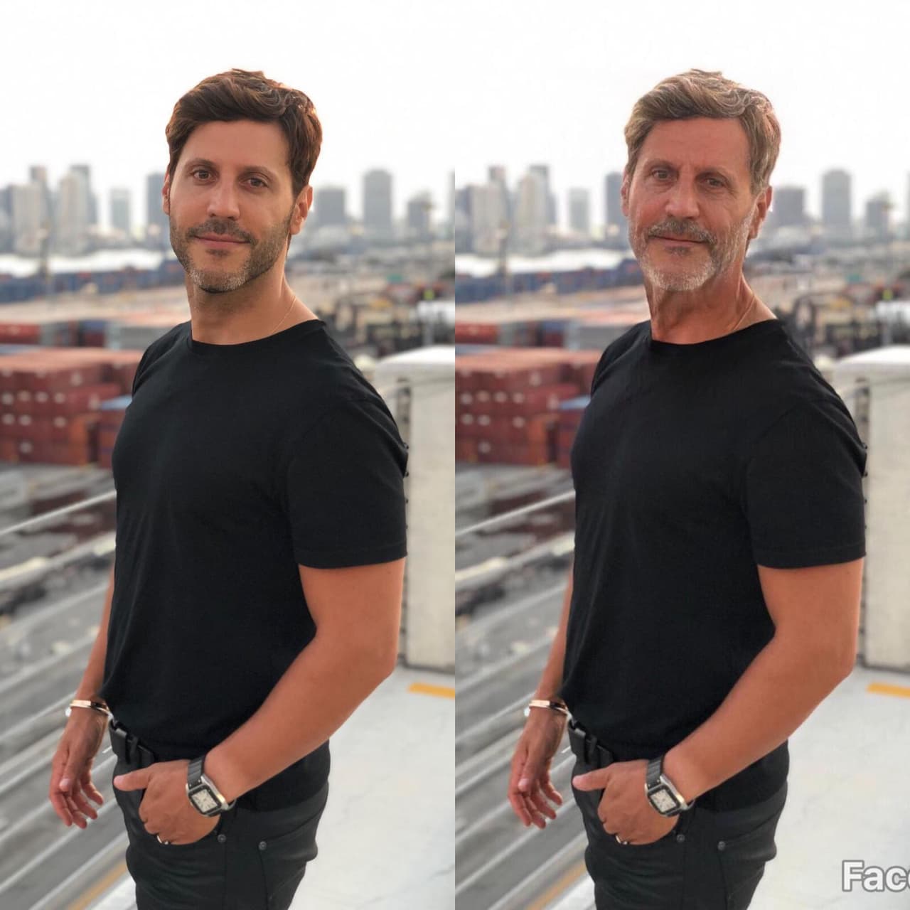 Probablemente así se verá el reportero fashonista del show, Quique Usales, a quien vemos con barba y cabello canoso. El cuerpo ejercitado y la ropa moderna son la clave para que en unas décadas más se vea de esta manera.
<br>
<br>