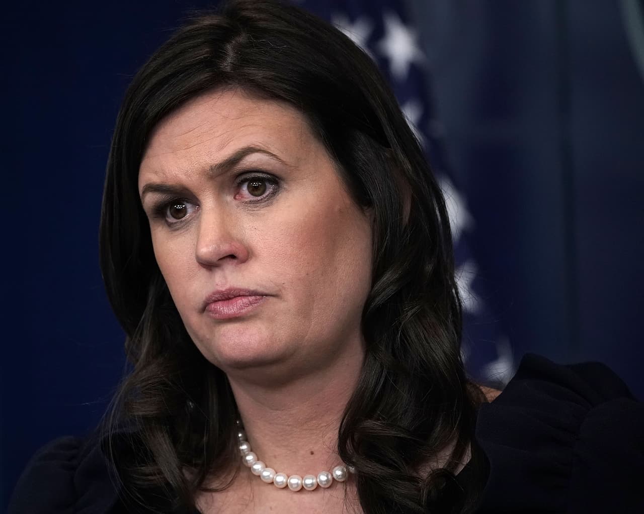 La secretaria de prensa de la Casa Blanca, Sarah Hucabee Sanders, durante una rueda de prensa en el 22 de enero de 2018.