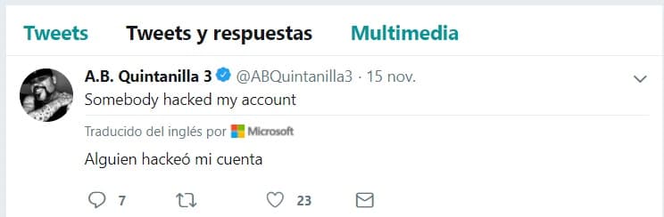 Más tarde A.B. habría borrado los mensajes de Twitter y aseguró que su cuenta había sido hackeada.