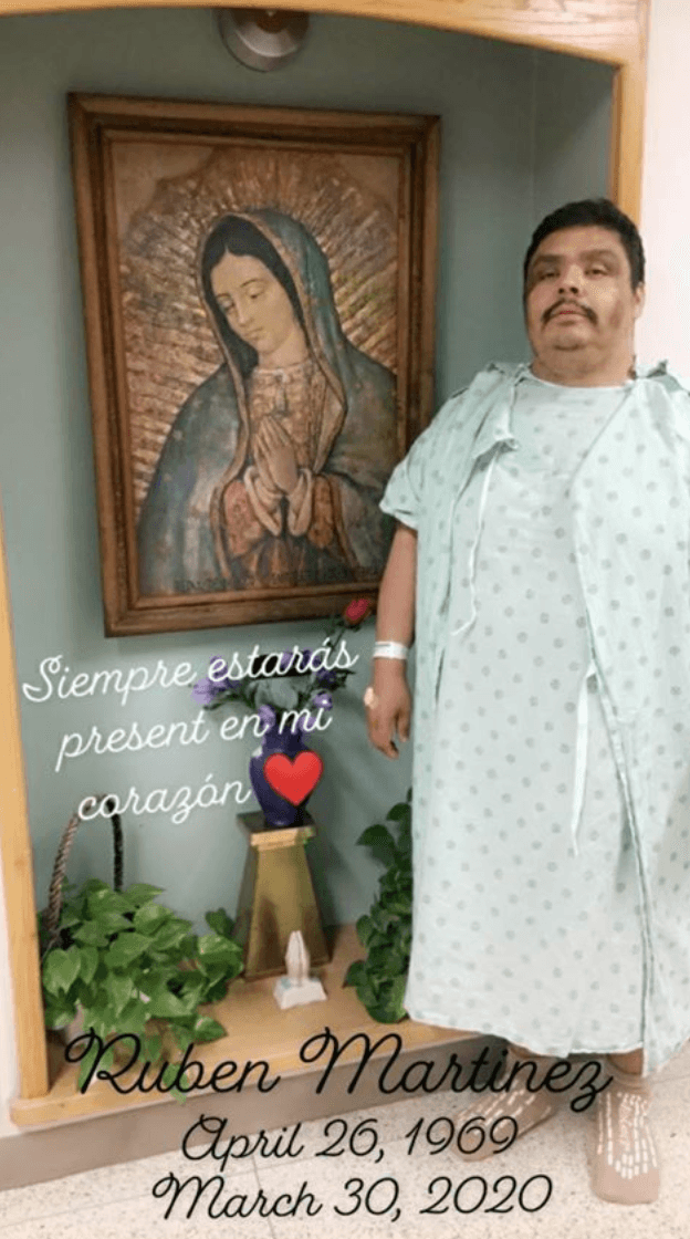 Ruben Martinez vivía en el barrio de Las Empacadoras. Su familia dice que era muy conosido por que trabajaba en una lavanderia del barrio por muchos año. Los familiares de Martinez dicen que fue un hombre muy bueno y respetado por mucha gente. Martínez falleció el 30 de marzo de 2020.