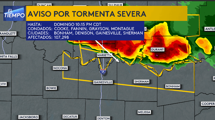 Se emite un aviso por tormenta severa hasta las 10:15 p.m. para algunos condados al norte de Texas.