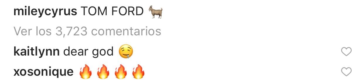 <b><a href="https://www.univision.com/famosos/estas-son-las-fotos-de-miley-cyrus-que-hicieron-que-kaitlynn-carter-se-pusiera-literal-fotos">"Santo Dios 🤤"</a></b>, escribió la ex de Brody Jenner junto a un emoji de una cara salivando.