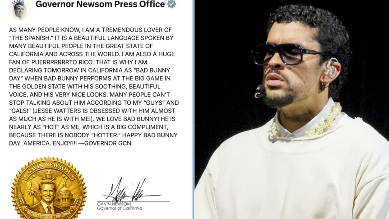 Así anunció Gavin Newsom, gobernador de California, la proclamación del "Día de Bad Bunny" en California para este domingo 8 de febrero.
