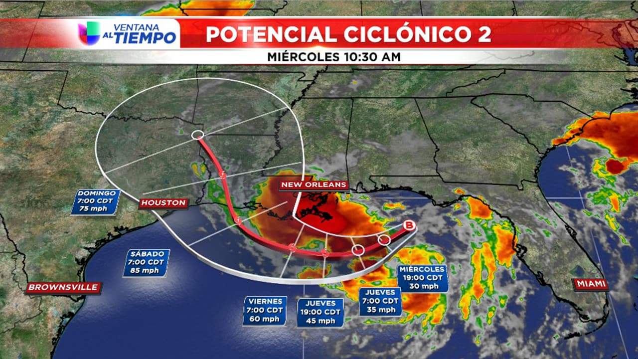 Huracán para el viernes. Los modelos proyectan al sistema tocando tierra el próximo sábado en un punto entre la costa de Texas y Louisiana.