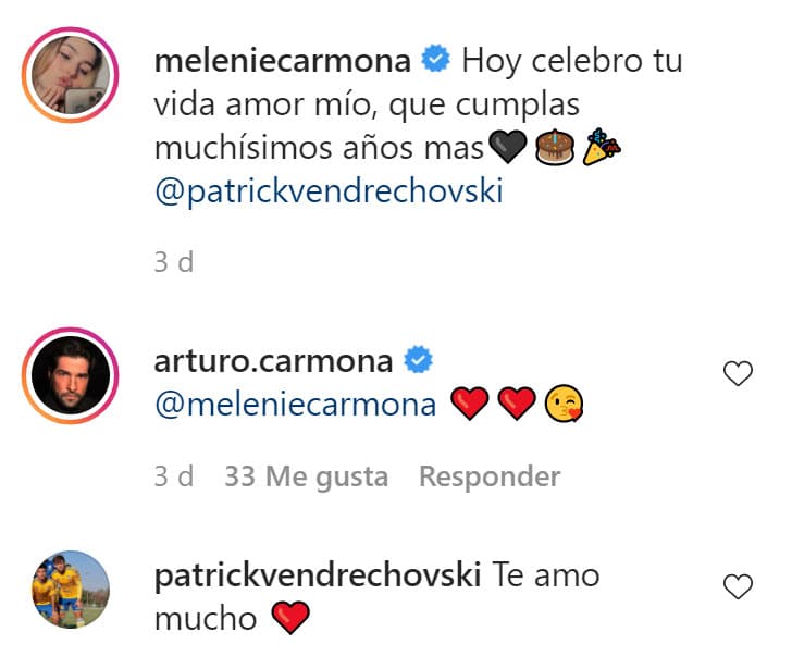 <a href="https://www.univision.com/famosos/asi-respondio-melenie-carmona-a-un-fan-de-su-papa-que-lo-chuleo-video">Arturo Carmona</a> reaccionó a la publicación de su hija y Patrick también.
<br> 
<br>