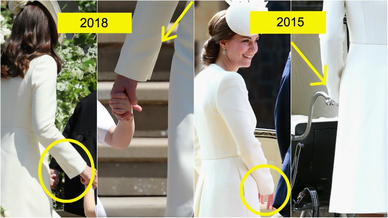 El ‘nuevo’ vestido tenía unos botones en el puño de las mangas. Un detalle simple pero que resultaría imposible con solo una modificación. Debido a la tela sobrepuesta, se deduce que se trata de un abrigo confeccionado nuevamente.