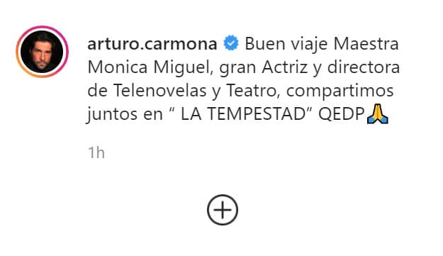"
<b><a href="https://www.instagram.com/p/CDyt0UQBy-V/" target="_blank">Buen viaje, maestra Mónica Miguel</a></b>. Gran actriz y directora de telenovelas y teatro".