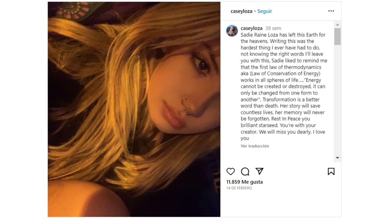 Casey Loza dedicó emotivas palabras a su hija Sadie tras su muerte.