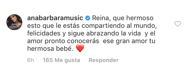 <b><a href="https://www.univision.com/famosos/con-tal-de-estar-en-forma-ana-barbara-termino-cansadisima-y-en-modo-chimoltrufia-video">Ana Bárbara</a></b> se unió a los buenos deseos para la futura mamá
<b> </b>a quien le anticipó: "...pronto conocerás ese gran amor, tu hermosa bebé".