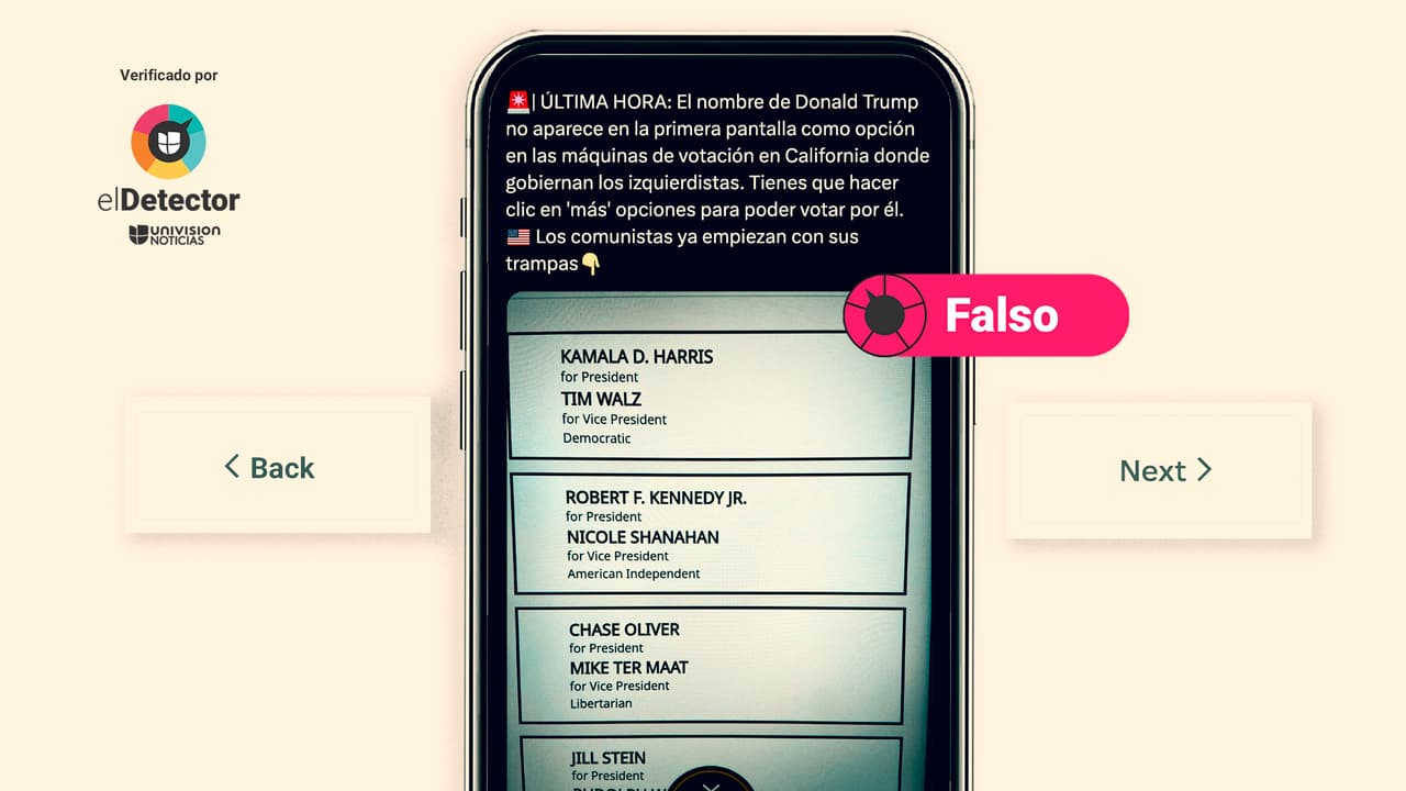 Es falso que las máquinas de votación en California muestren a Donald Trump en una pantalla secundaria y no en la principal para evitar que sea votado