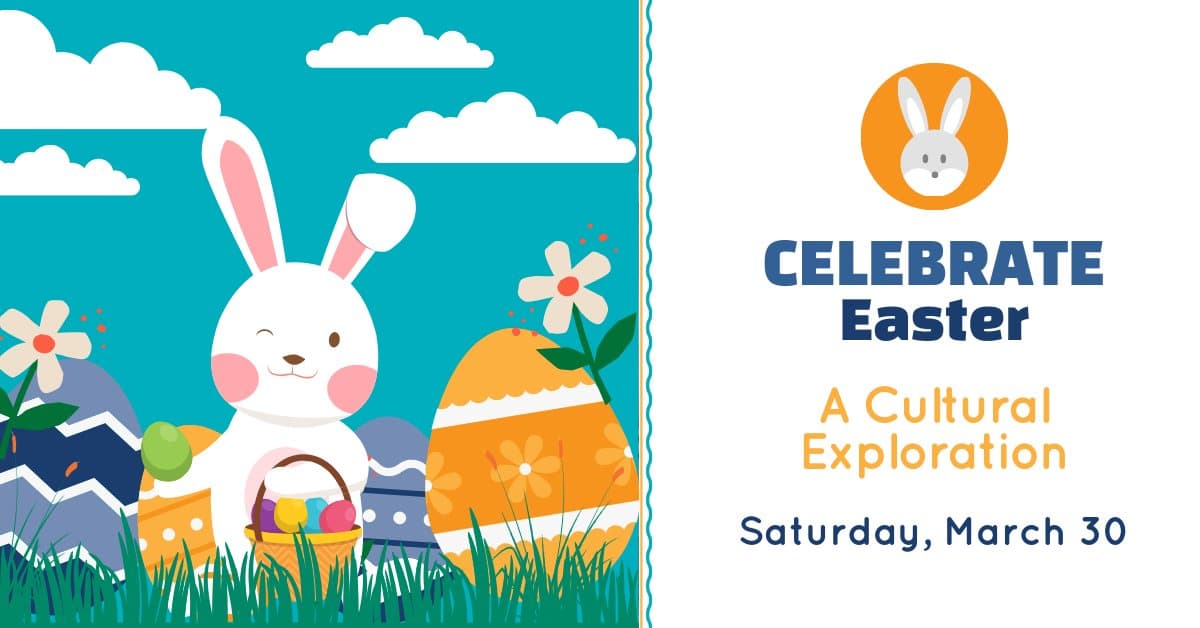 <b>Evento</b>: Celebrate Easter
<br>
<b>Fecha</b>: 30 de marzo
<br>
<b>Lugar</b>: Children’s Museum of Atlanta. 275 Centennial Olympic Park Dr. NW. Atlanta, GA
<br>
<b>Sitio web</b>: 
<a href="https://childrensmuseumatlanta.org/">https://childrensmuseumatlanta.org/</a> 
<br>
<br>Haz conejitos de bolas de algodón en el estudio de arte, escucha un cuento, participa en una carrera de huevos y más para celebrar la festividad.