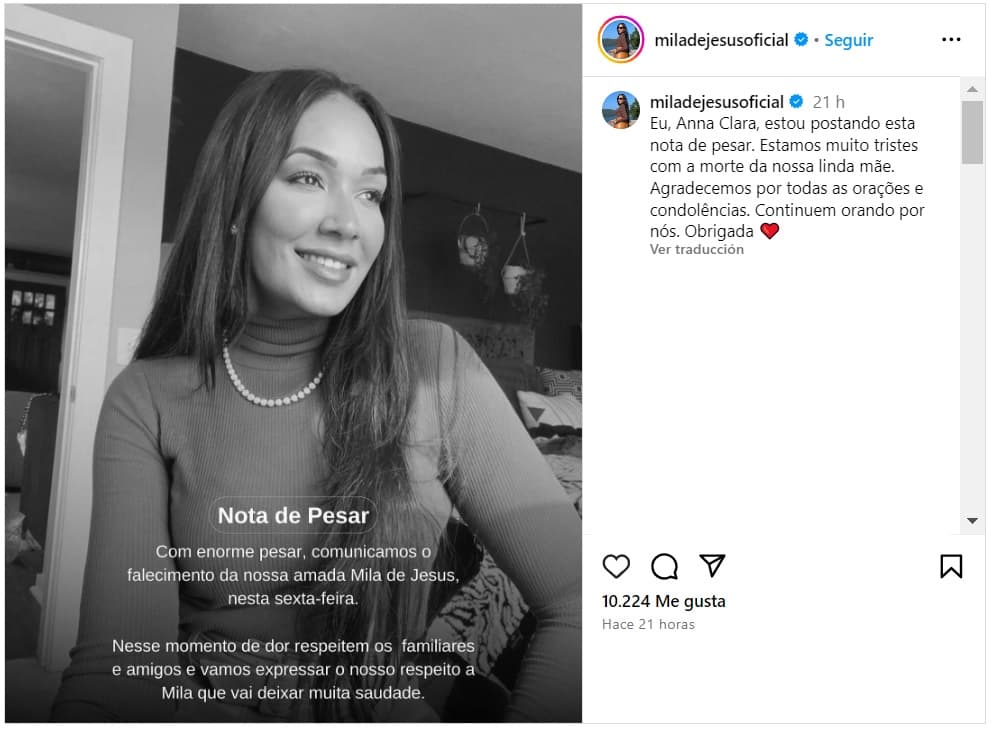 Mila de Jesús falleció el pasado viernes 12 de enero.