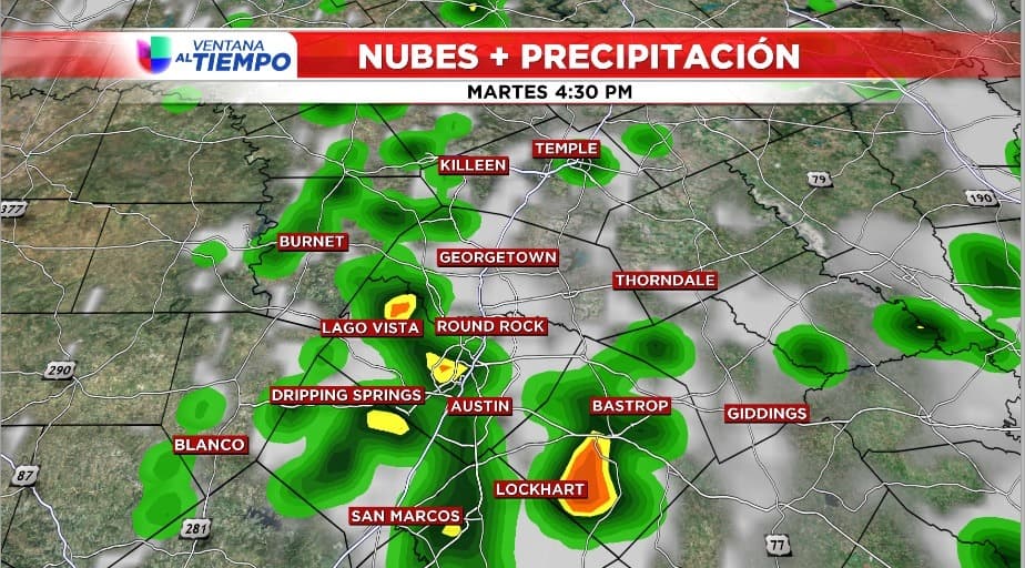 Lluvias y algunas tormentas para el centro de Texas esta tarde 