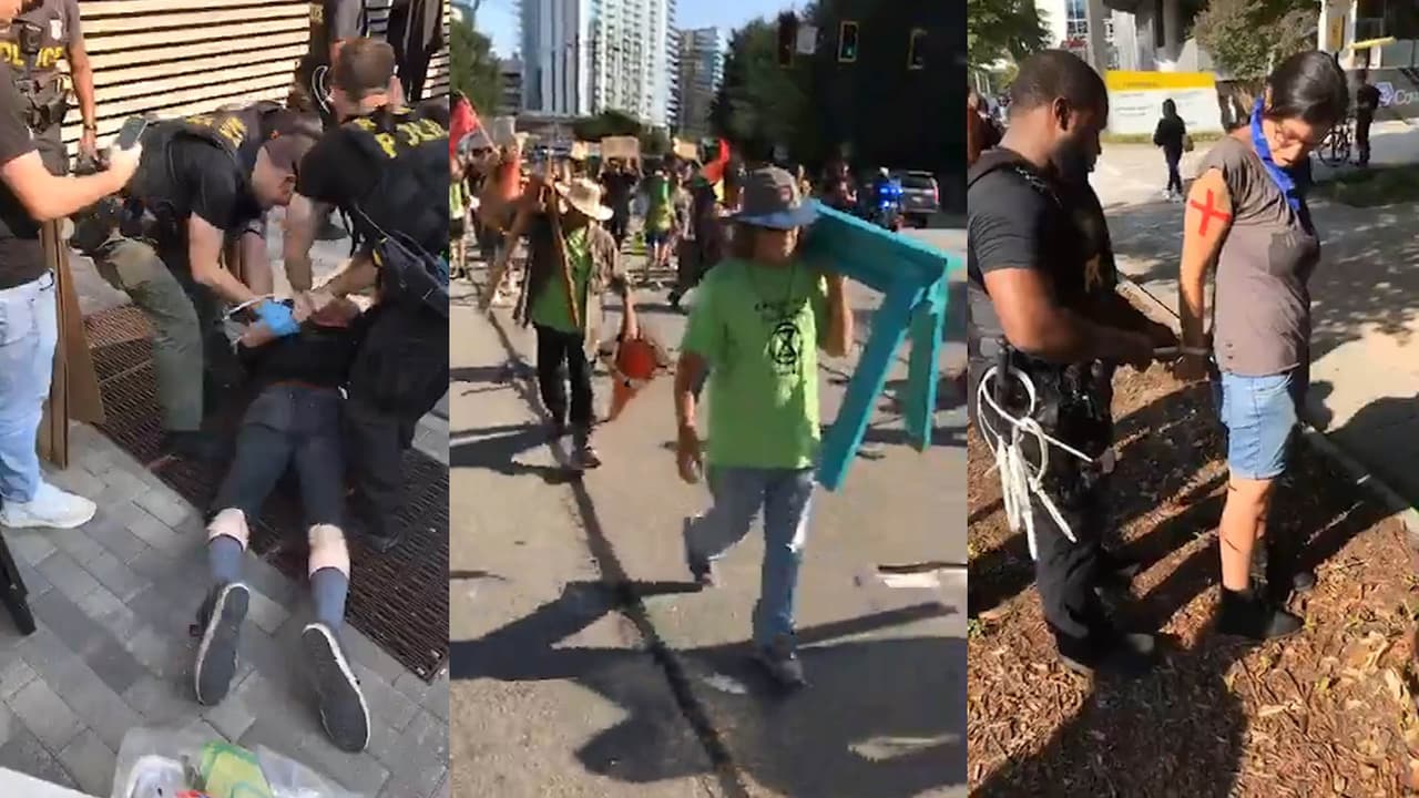 Más de una docena de personas fueron arrestadas este viernes por la mañana durante una protesta contra el cambio climático que tuvo momentos de tensión cuando manifestantes forcejearon con la Policía en Atlanta.