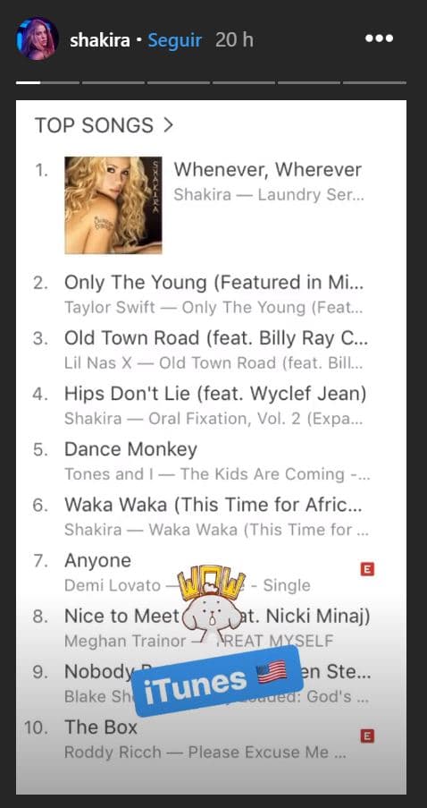 El lunes en la noche, Shakira presumió el éxito que tuvieron sus sencillos de 2001 ('Laundry service') y 2005 ('Oral fixation' vol. 2), respectivamente.