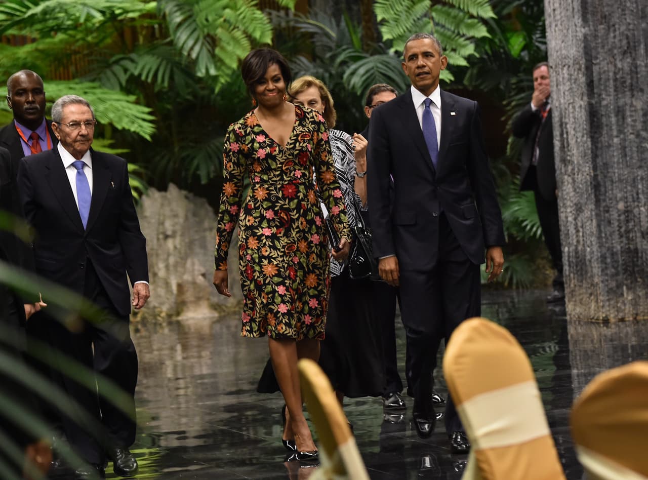 El Presidente Barck Obama y su esposa en la cena de estado en Cuba